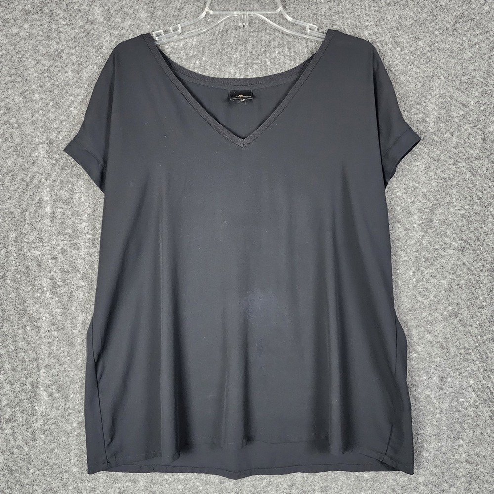 Worthington Blouse Womens 2XL Black V-Neck Short Sleeve Relaxed EUC